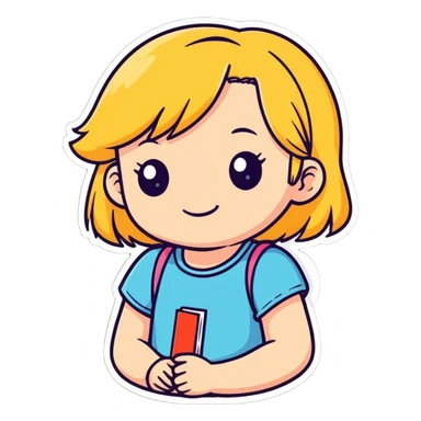 a little girl with blonde hair, cartoonish sticker style sticker