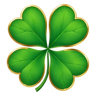 Four-leaf clover emoji  with vibrant green leaves and gold edges. Below, in gold lettering, a pure white background. sticker
