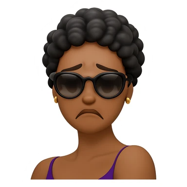 Change her facial expression to sad, keeping the same style as the reference image. sticker