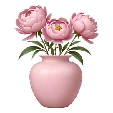 light pink peonies in a light pink vase, apple emoji style sticker