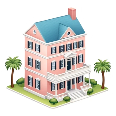 Charleston mansion, isometric dollhouse-style, realistic sticker