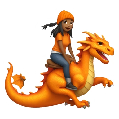 Girl with orange beanie riding an orange dragon sticker