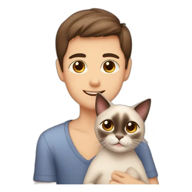 boy brown eyes hug siamese cat sticker