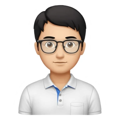 engineer wearing white polo, black hair sticker