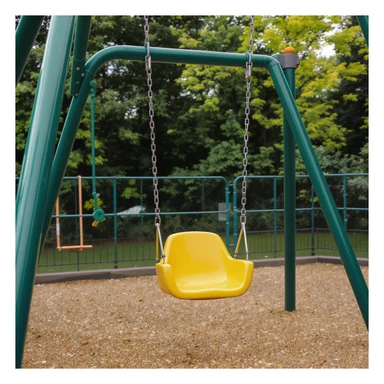 realistic playground swing-set with a green frame and one yellow seat, detailed and lifelike sticker