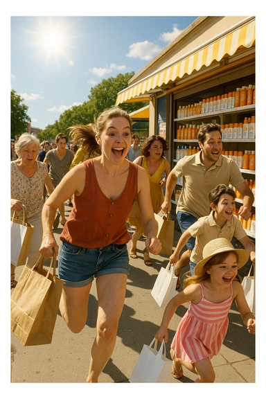 tante persone che corrono a comprare le creme solari in italiano realistiche sticker