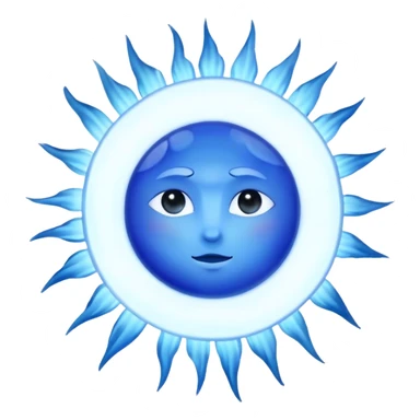 "A mystical blue sun surrounded by soft watercolor light rays."
 sticker