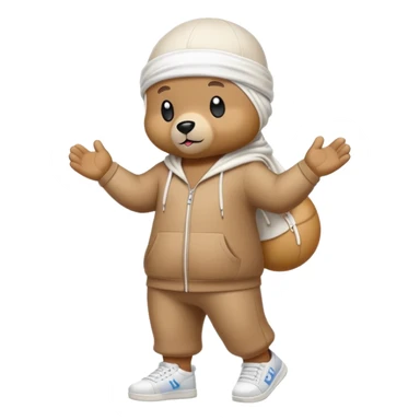 Full-length cartoon bear with white durag, standing on two legs, wearing trendy high-top sneakers, emoji style sticker