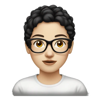 Pale skin, Blackhair, girl, thick black frame glasses, black sticker