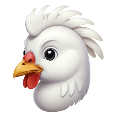 Cinematic Noble White Chicken Portrait Emoji, Poised and regal, with a compact, sturdy build and a pristine, well-groomed pure white plumage, deep-set soulful beady eyes, Simplified yet sharp and sophisticated features, highly detailed, glowing with a soft, dignified glow, high shine, intelligent and alert, stylized with an air of barnyard elegance, focused and attentive, soft glowing outline, capturing the essence of a watchful and confident fowl, so majestic it feels as though it could strut out of the screen with effortless authority! sticker