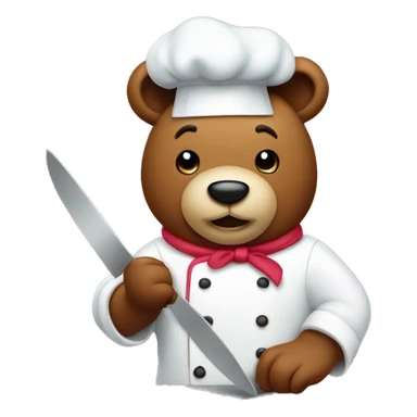 a bear chef slicing a cake on a cutting board  sticker