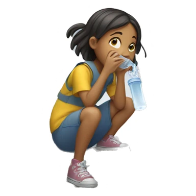 Girl spitting out water on stairs sticker