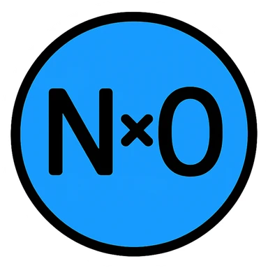 NxO text in the middle of a prominent blue circle, minimalistic icon sticker