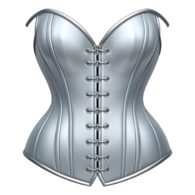 A luxury corset emoji made of silver chrome, smooth metallic curves, minimal fashion silhouette, glossy reflections, sensual high-end aesthetic, iOS emoji style, centered, clean white background sticker