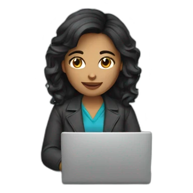 Woman dark hair working in laptop  sticker