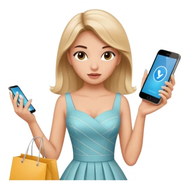 Glam girl tapping a big “buy” button on phone with subtle motion lines — impulsive first-minute shopper sticker