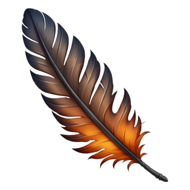 iOS emoji, dark fantasy feather, burned edges, ember glow, soft shadow, minimal sticker