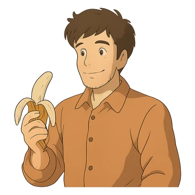 man with a banana in ghibli style sticker