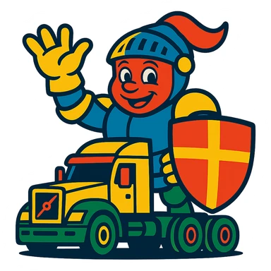 Add color to Casper's knight armor and accessories in vibrant toon style, keep Casper the same size as the white semi truck, transparent background. sticker