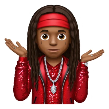 Lil Wayne with long dark brown hair, red sequin outfit sticker