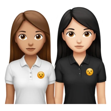 Dos mujeres juntas que una sea de color trigueña cabello largo castaño con una raya en medio polo blanco y de color blanca cabello largo negro polo negro, sticker