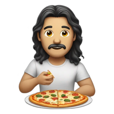 Long dark hair man eating pizza sticker