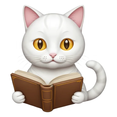 white Cat reading book sticker