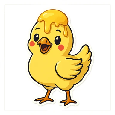 Make the butter on the chicken's head melting, in sticker style, keep the background transparent. The original style is sticker which does not support editing, so using general style to respect the sticker look. sticker