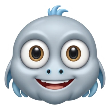 No head..it has 1 eye....stands upright ...wears clothing. is light grey and light blue..looks happy and cuddly... doesnt have a full head.... there is a appendage coming out of top of body with a single large eye sticker
