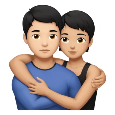 buff Asian Man black hair hugging girl with black pixie cut  sticker