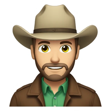 Caucasian male with green eyes, short hair, a dark beard dressed as a cowboy sticker