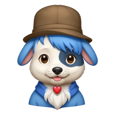 fancy dog with blue hair, wearing hat sticker
