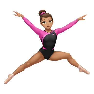 A female gymnast with brown hair in a neat bun, wearing a black uniform with pink elements, performing an acrobatic move. A female gymnast with brown hair in a neat bun, wearing a black uniform with pink elements, performing an acrobatic move. sticker