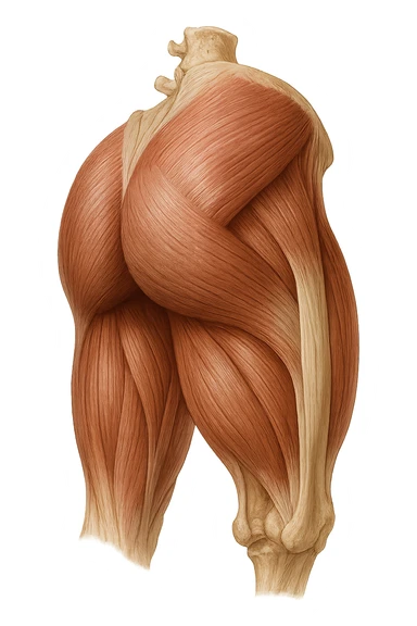 muscoli del gluteo anatomico, iperrealistico 4k, isolato su sfondo bianco sticker