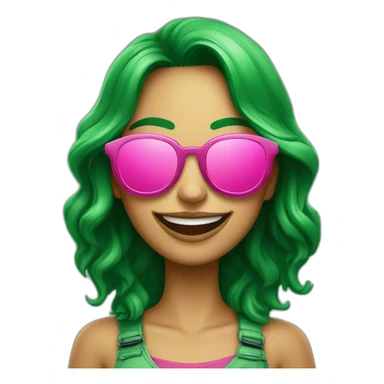 Chica con gafas verdes, sonrisa amplia y labios pintados de rosa sticker