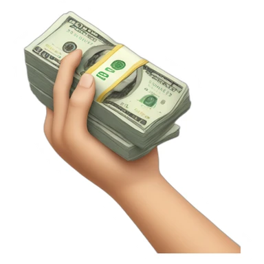 hand holding a fat stack of money sticker