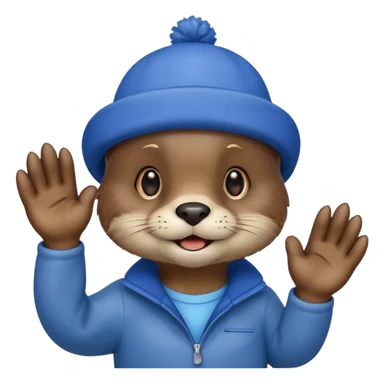 An otter with a blue hat on waving hi sticker