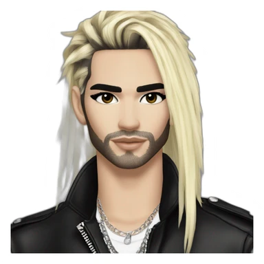 Bill Kaulitz black hair down with blonde highlights eyeshadow sticker