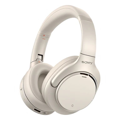 White Sony WH-1000XM4 headphones with minimal design, over-ear style with subtle Sony branding sticker