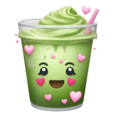 Iced matcha with pink hearts around sticker