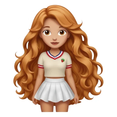 white latina girl with strawberry blonde super long wavy hair, white skirt, blushed cheeks sticker