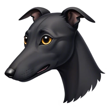 Cinematic Noble Black Greyhound Portrait Emoji, Poised and regal, with a lean, graceful build and a sleek, jet-black Fur, deep-set soulful dark eyes, Simplified yet sharp and sophisticated features, highly detailed, glowing with a soft, dignified glow, high shine, intelligent and swift, stylized with an air of elegance, focused and attentive, soft glowing outline, capturing the essence of a watchful and commanding racer, so majestic it feels as though it could sprint out of the screen with effortless authority! sticker