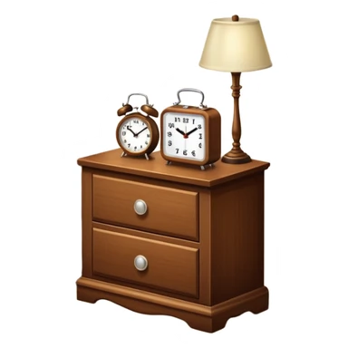 Cupboard-commode-drawer-night-stand with a night lamp on, a photo on, and a digital alarm clock on sticker
