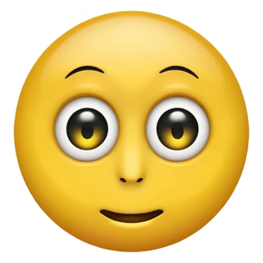A circular yellow emoji with a smooth, gradient-shiny surface, featuring two large round eyes with white sclera and black pupils, conveying a mix of confusion and playfulness. A yellow finger is placed beside the mouth with a simple 'ε' symbol in front. sticker