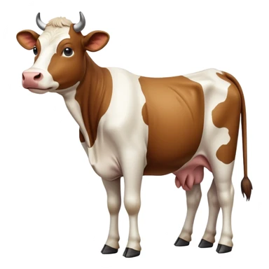 cinematic-[brown and white cow]-realistic-full-body-standing-emoji,-tail-flicking-lazily,-head-tilted-dramatically,-sleek-[brown and white]-coat,-simplified-yet-realistic-focused-features,-highly-detailed,-glowing-with-an-almost-sarcastic-glow sticker