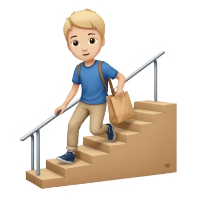 emoji of a boy in a bag stepping on the stairs sticker