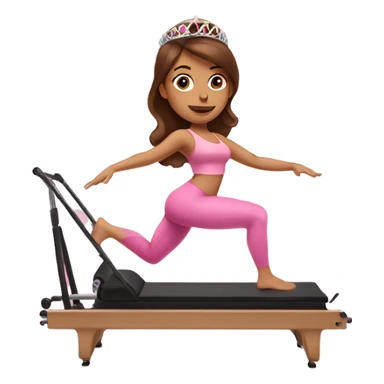 Latina girl with brown hair doing Pilates on reformer with pink tiara sticker