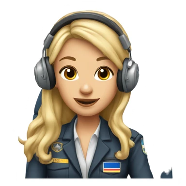 Blonde beautiful Pilot girl with long hair and headset sitting in the pilot cabin  sticker