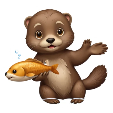 adorable otter floating on water, holding a fish sticker