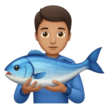 Brunette guy holding a fish sticker